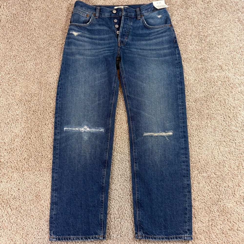 Madewell The Dean Easy Straight Crop Jeans Women 25 Indigo NEW Distressed NV399
